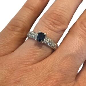 14K White Gold Oval Blue Sapphire & Diamond Ring 💎 Appraisal $5247